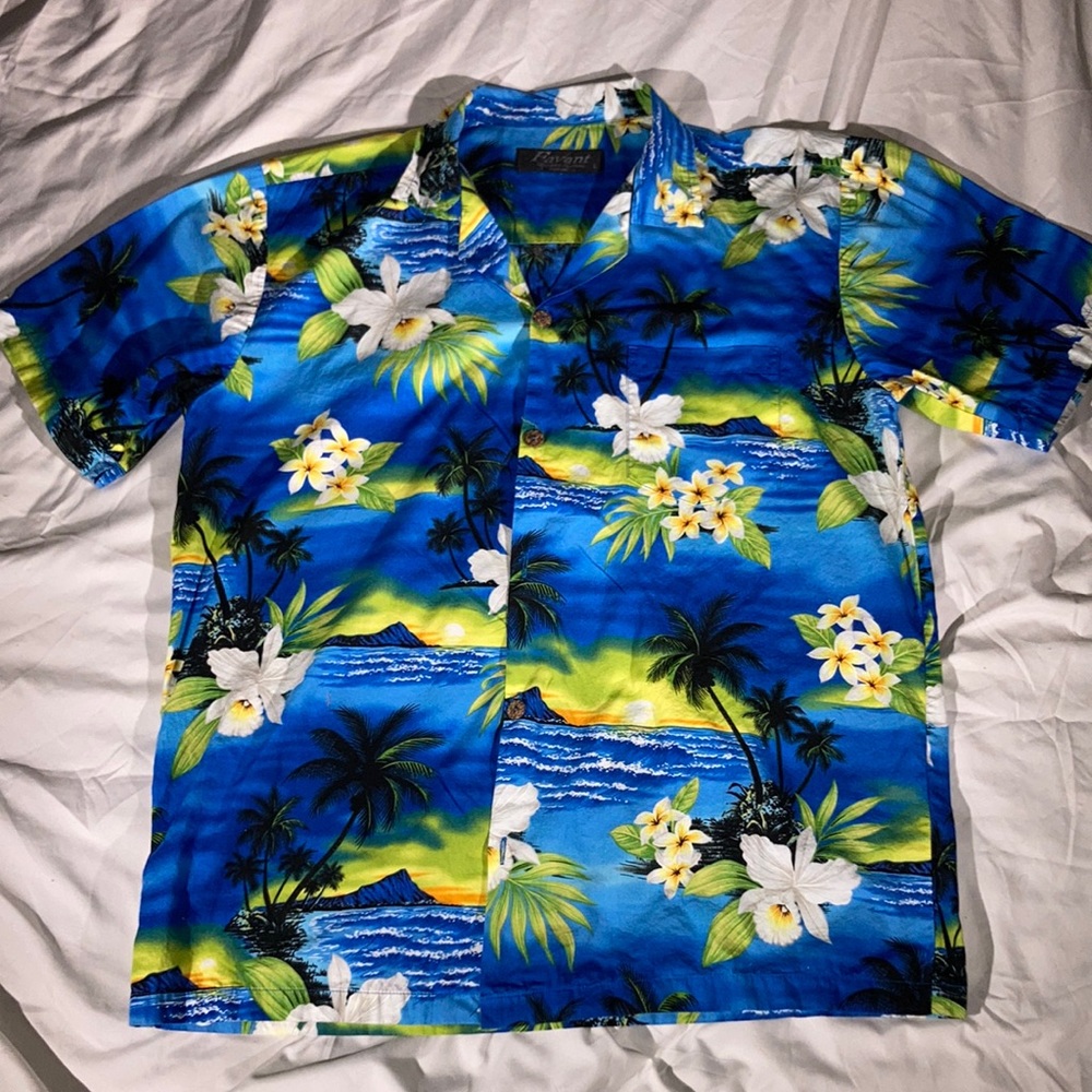 Favant Mens Blue Floral Short-Sleeve Button-Down Hawaiian Shirt